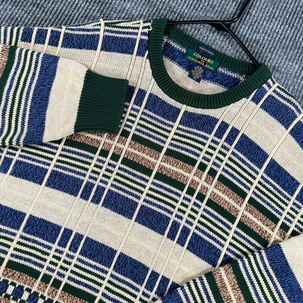 Colours by Alexandre Julian Sweater Mens Size Medium Blue Brown Plaid Long Slv